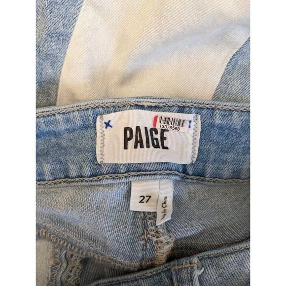 Paige Sz 27 Cindy Patchwork Blue Sky Piercing Jeans Straight Blue White Stretch - Picture 8 of 9